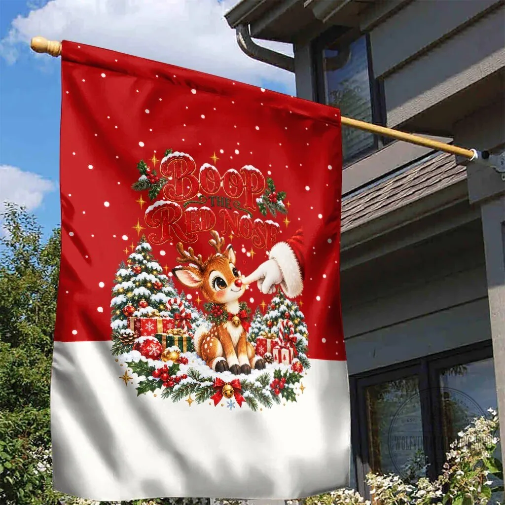 Cute Reindeer Boop The Red Nose Christmas Festive Vintage Winter Garden Flag 8 Cute Reindeer Boop The Red Nose Christmas Festive Vintage Winter Garden Flag