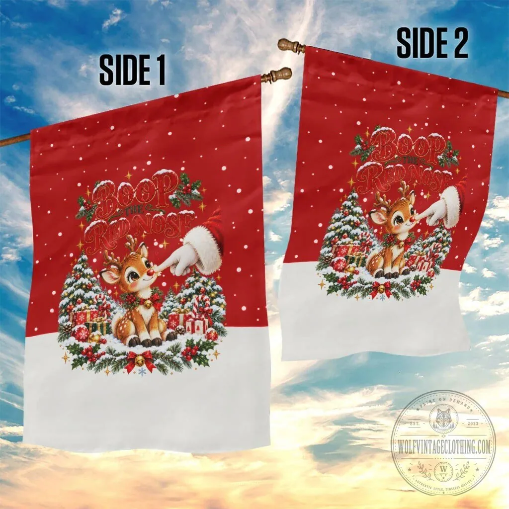 Cute Reindeer Boop The Red Nose Christmas Festive Vintage Winter Garden Flag 9 Cute Reindeer Boop The Red Nose Christmas Festive Vintage Winter Garden Flag