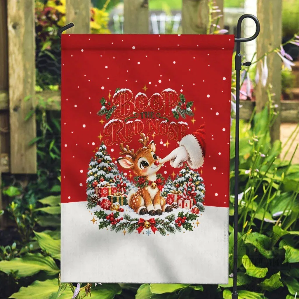 Cute Reindeer Boop The Red Nose Christmas Festive Vintage Winter Garden Flag 10 Cute Reindeer Boop The Red Nose Christmas Festive Vintage Winter Garden Flag