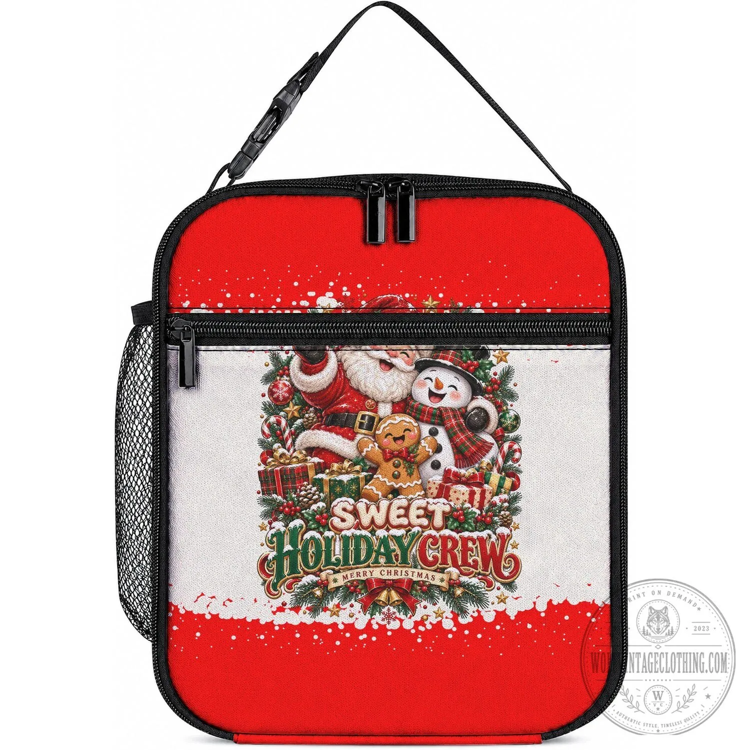 Sweet Holiday Crew Christmas Santa Snowman Gingerbread Lunch Bag