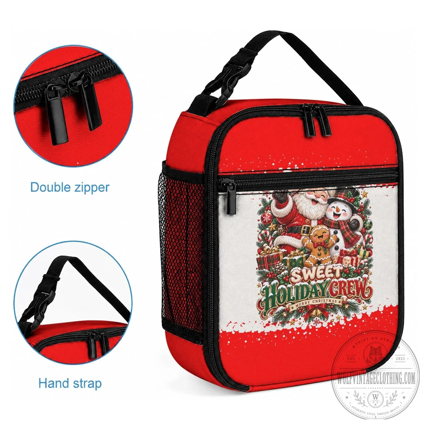 Sweet Holiday Crew Christmas Santa Snowman Gingerbread Lunch Bag 6 Sweet Holiday Crew Christmas Santa Snowman Gingerbread Lunch Bag