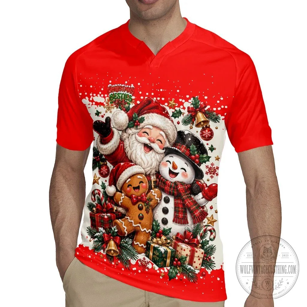 Christmas Besties Santa Snowman Gingerbread Man Festive Holiday Rugby Jersey 8 Christmas Besties Santa Snowman Gingerbread Man Festive Holiday Rugby Jersey