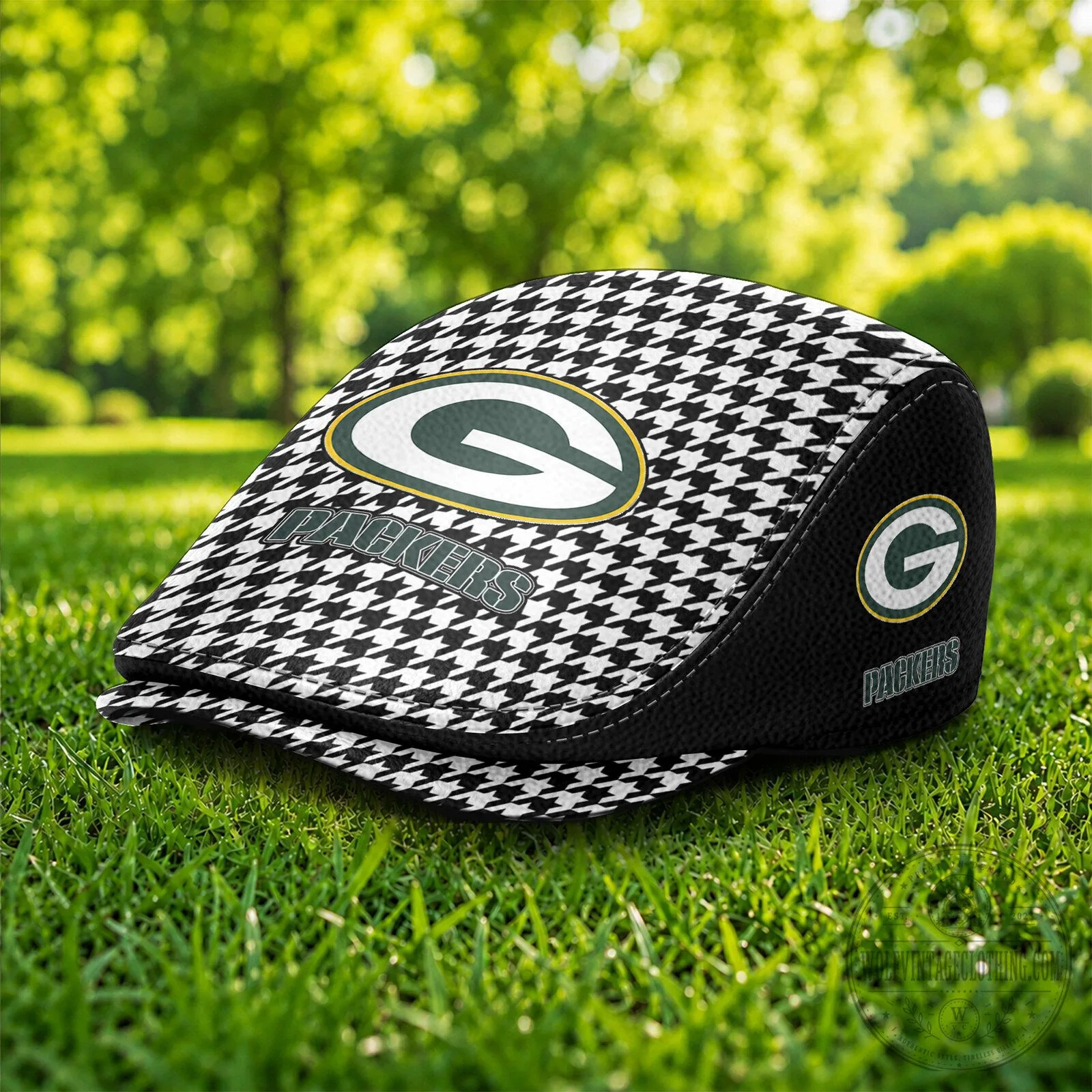 Green Bay Packers Houndstooth Pattern Golf Flat Cap Hat