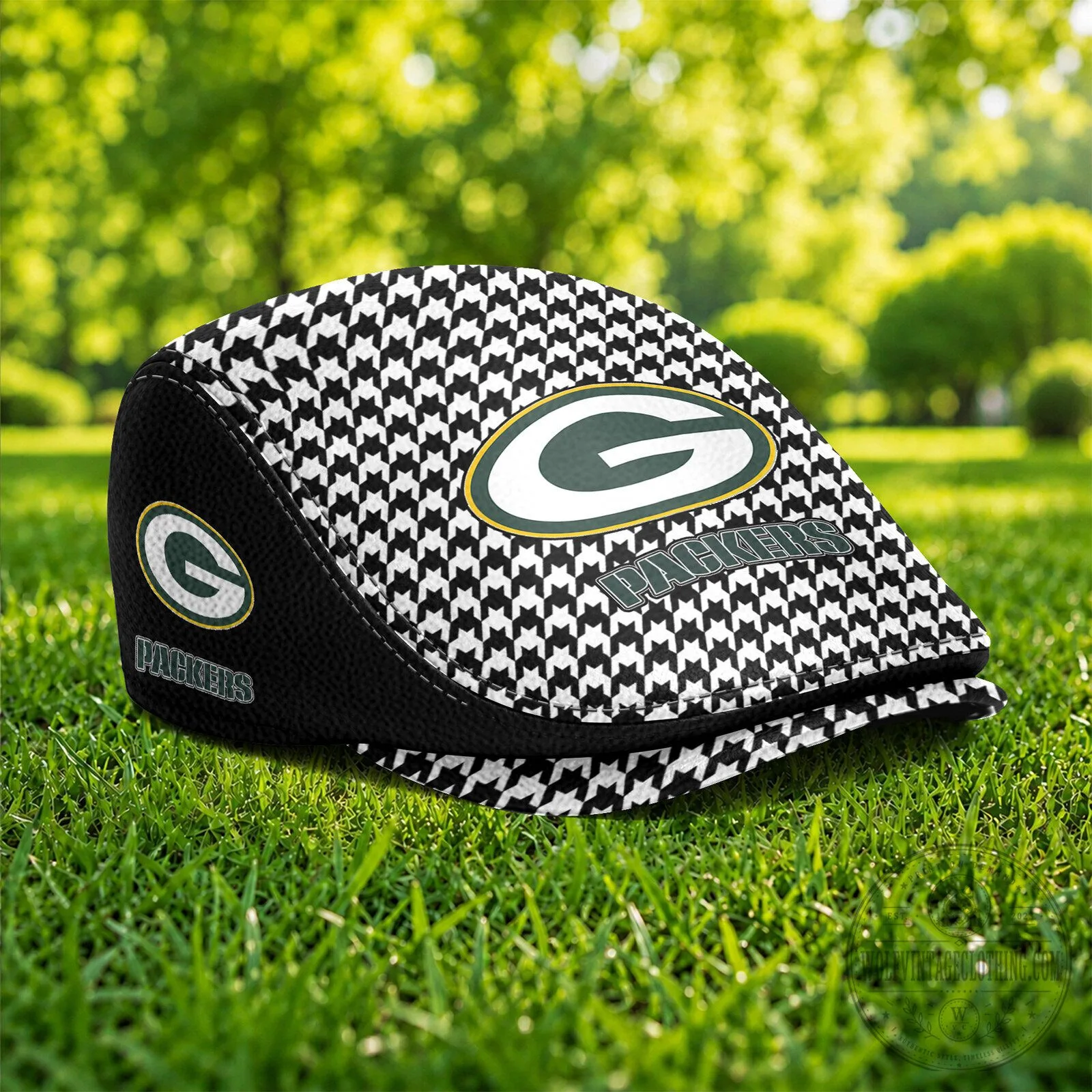 Green Bay Packers Houndstooth Pattern Golf Flat Cap Hat 7 Green Bay Packers Houndstooth Pattern Golf Flat Cap Hat
