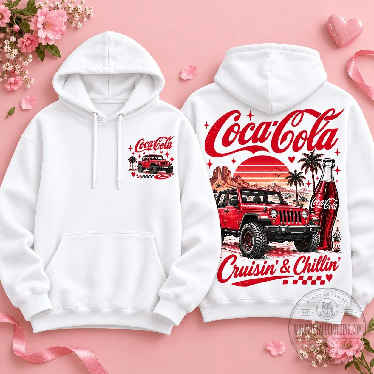 Coca-Cola Jeep Cruisin' & Chillin' Red Vehicle Sunset Hoodie