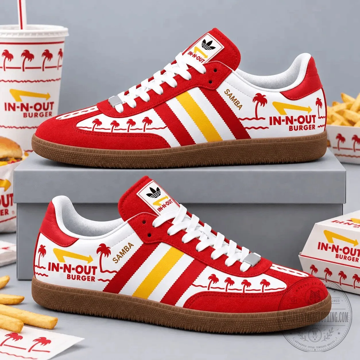 In-N-Out Burger Red Yellow Palm Tree Adidas Samba OG Graphic Shoes