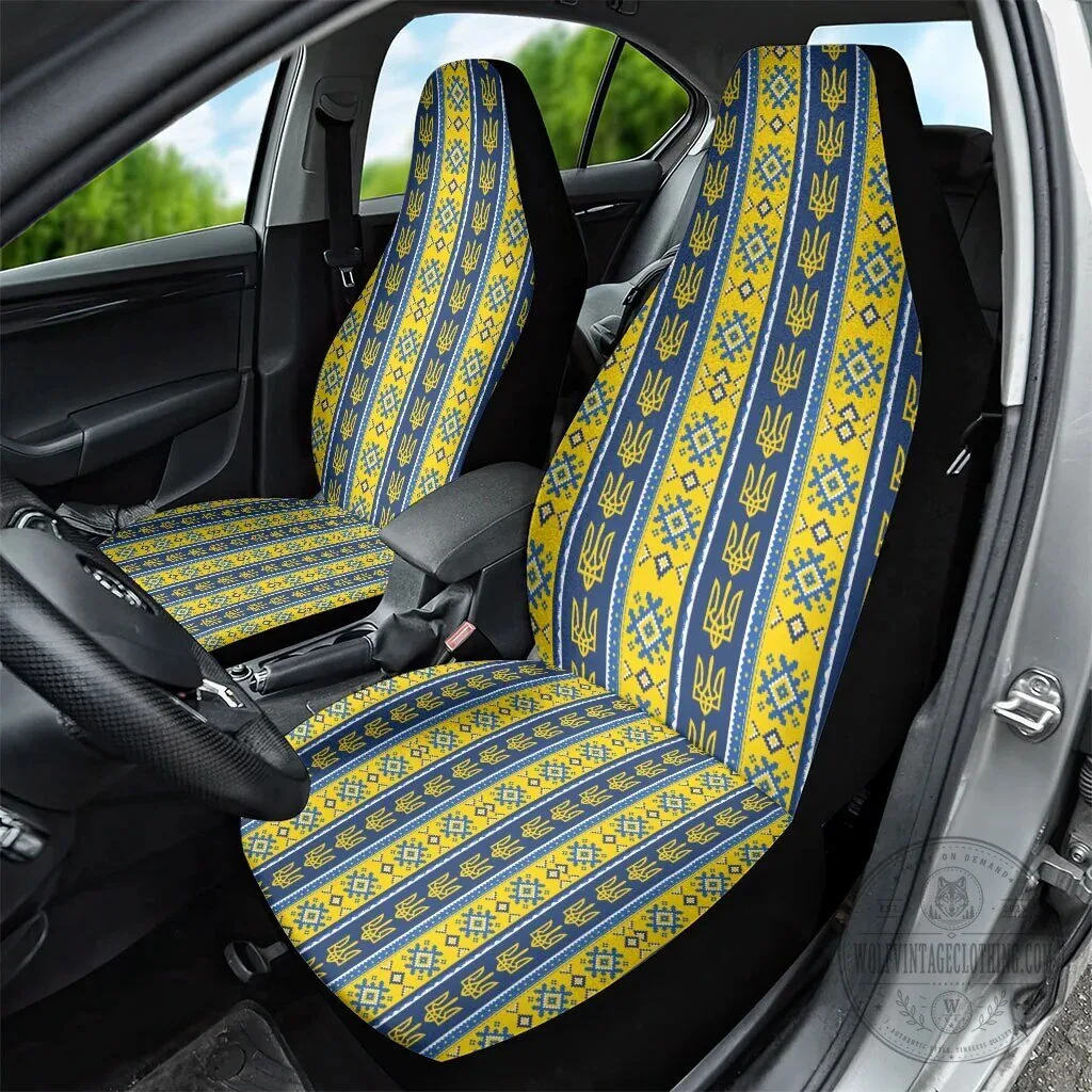 Ukrainian Trident Pattern Car Seat Covers for Front Seats, Blue and Yellow 7 Ukrainian Trident Pattern Car Seat Covers for Front Seats, Blue and Yellow