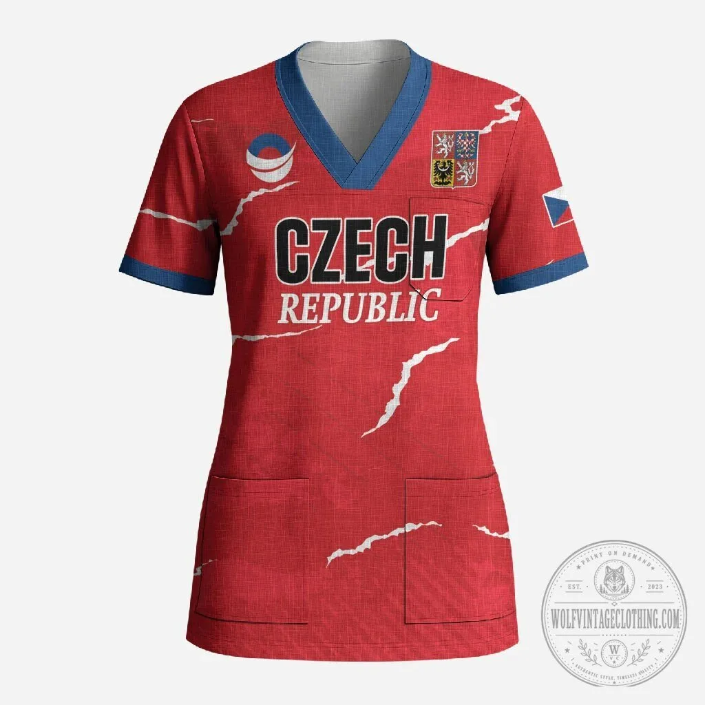 Czech Republic National Team Handball Fan Red Scrub Top for Women