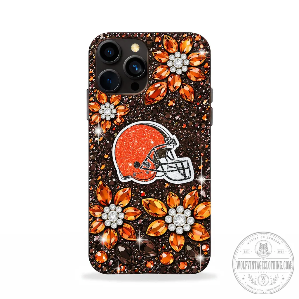 Cleveland Browns Football Helmet Orange Gemstone Sparkle Phone Case Cleveland Browns Football Helmet Orange Gemstone Sparkle Phone Case