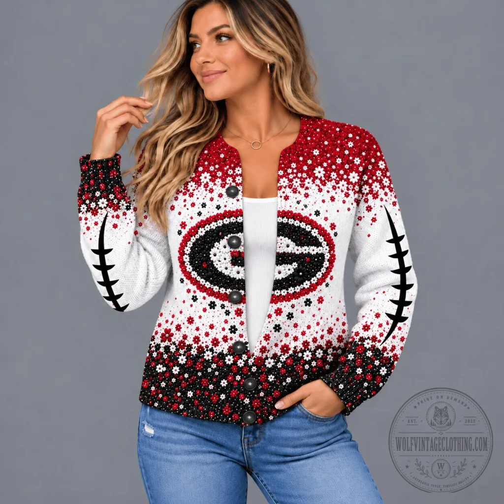 Georgia Bulldogs Floral Heritage NCAA Football Team Cardigan Sweater for Women