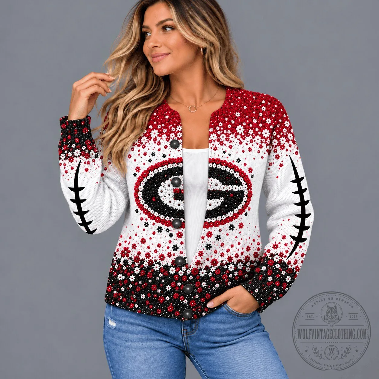 Georgia Bulldogs Floral Heritage NCAA Football Team Cardigan Sweater for Women 3 Georgia Bulldogs Floral Heritage NCAA Football Team Cardigan Sweater for Women