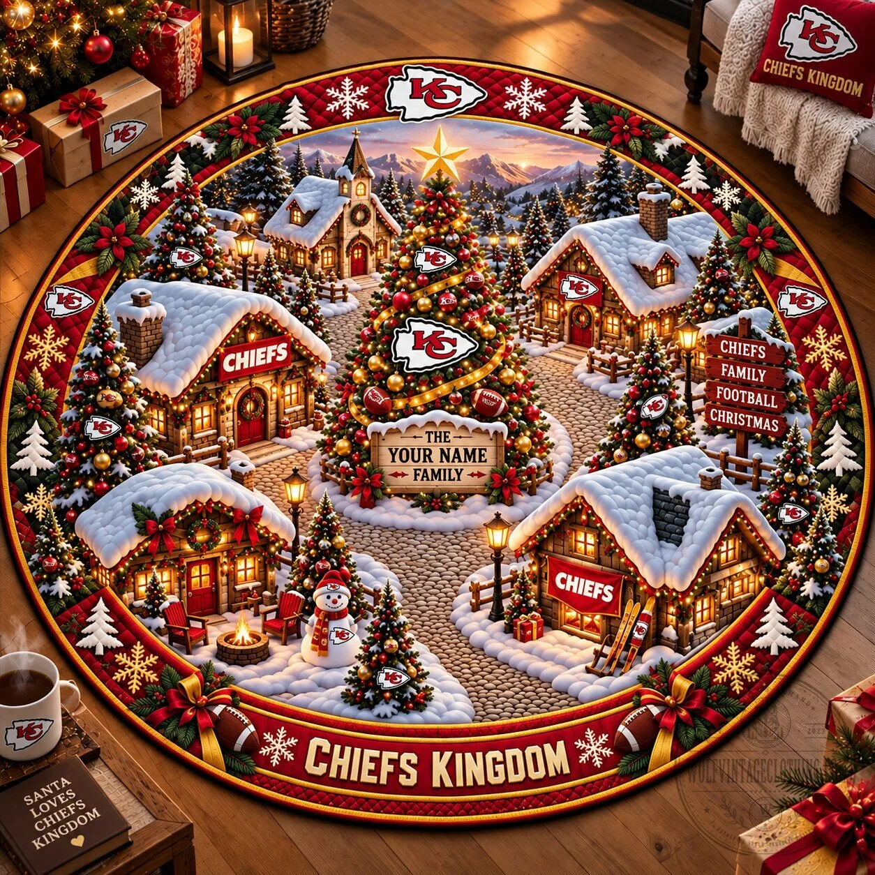 Kansas City Chiefs Christmas Village Round Rug 3 Kansas City Chiefs Christmas Village Round Rug