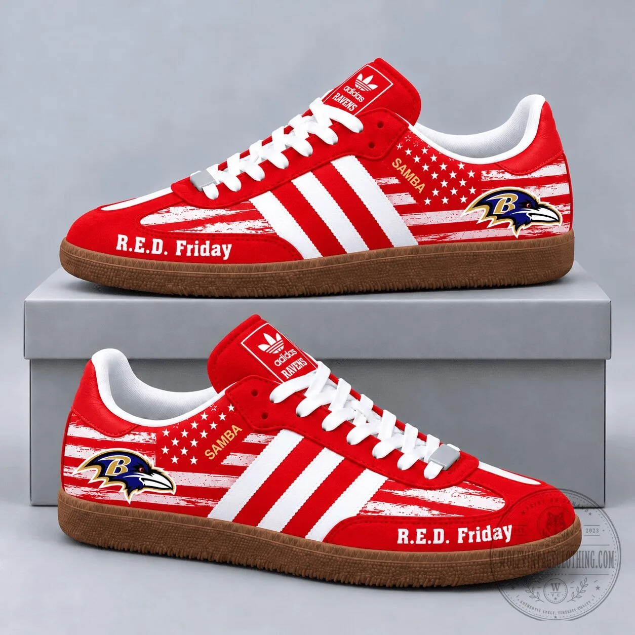 Military Tribute Sneakers - American Flag Samba Shoes for Baltimore Ravens R.E.D. Friday