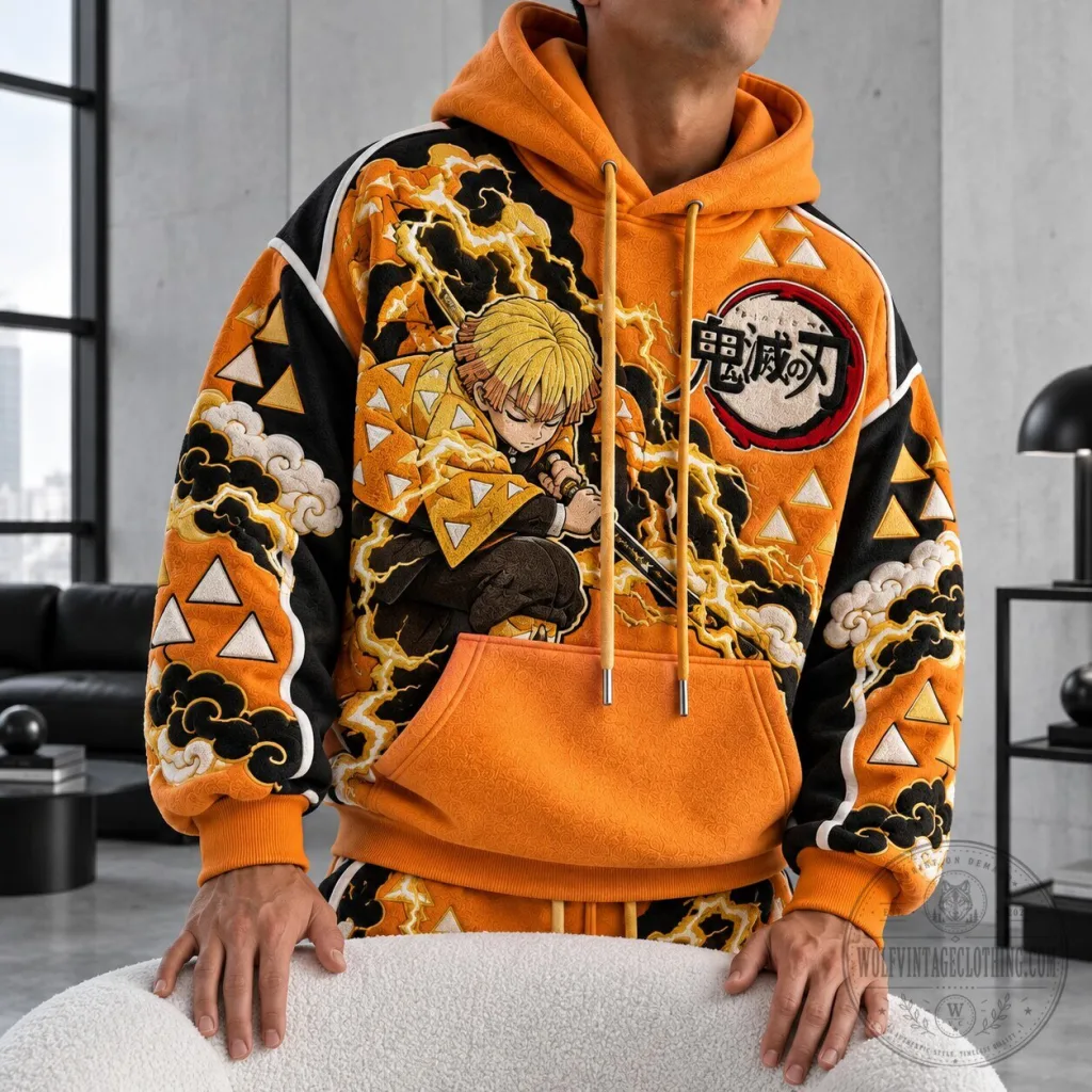 Demon Slayer Zenitsu Agatsuma Anime Graphic Print Orange Hoodie Demon Slayer Zenitsu Agatsuma Anime Graphic Print Orange Hoodie