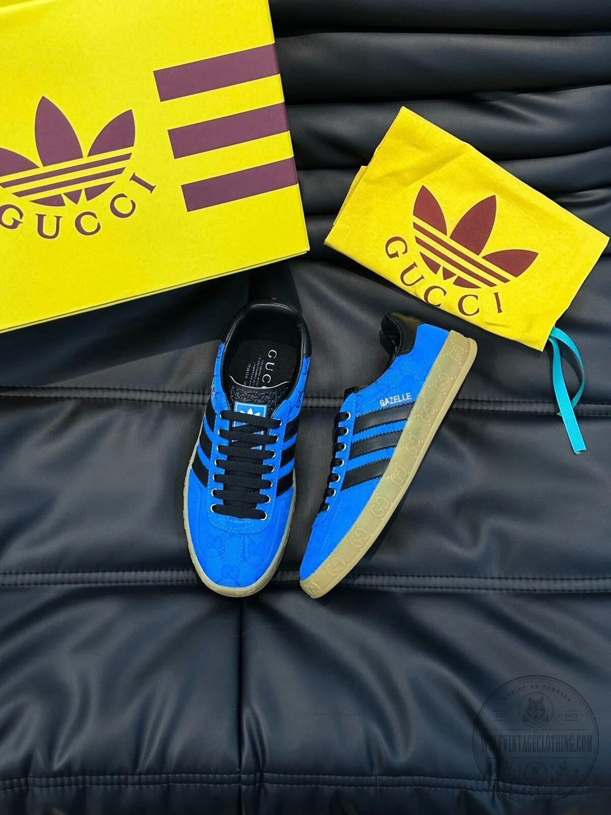 Gucci Adidas Gazelle Blue Suede Black Stripes Casual Sneakers