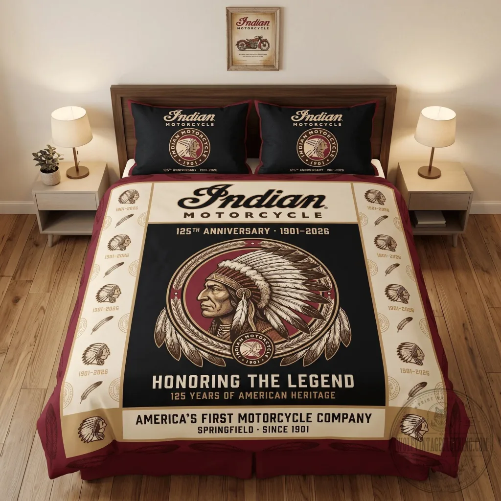 125th Anniversary Bedding Set Celebrating the Legacy of Indian Motorcycle 125th Anniversary Bedding Set Celebrating the Legacy of Indian Motorcycle