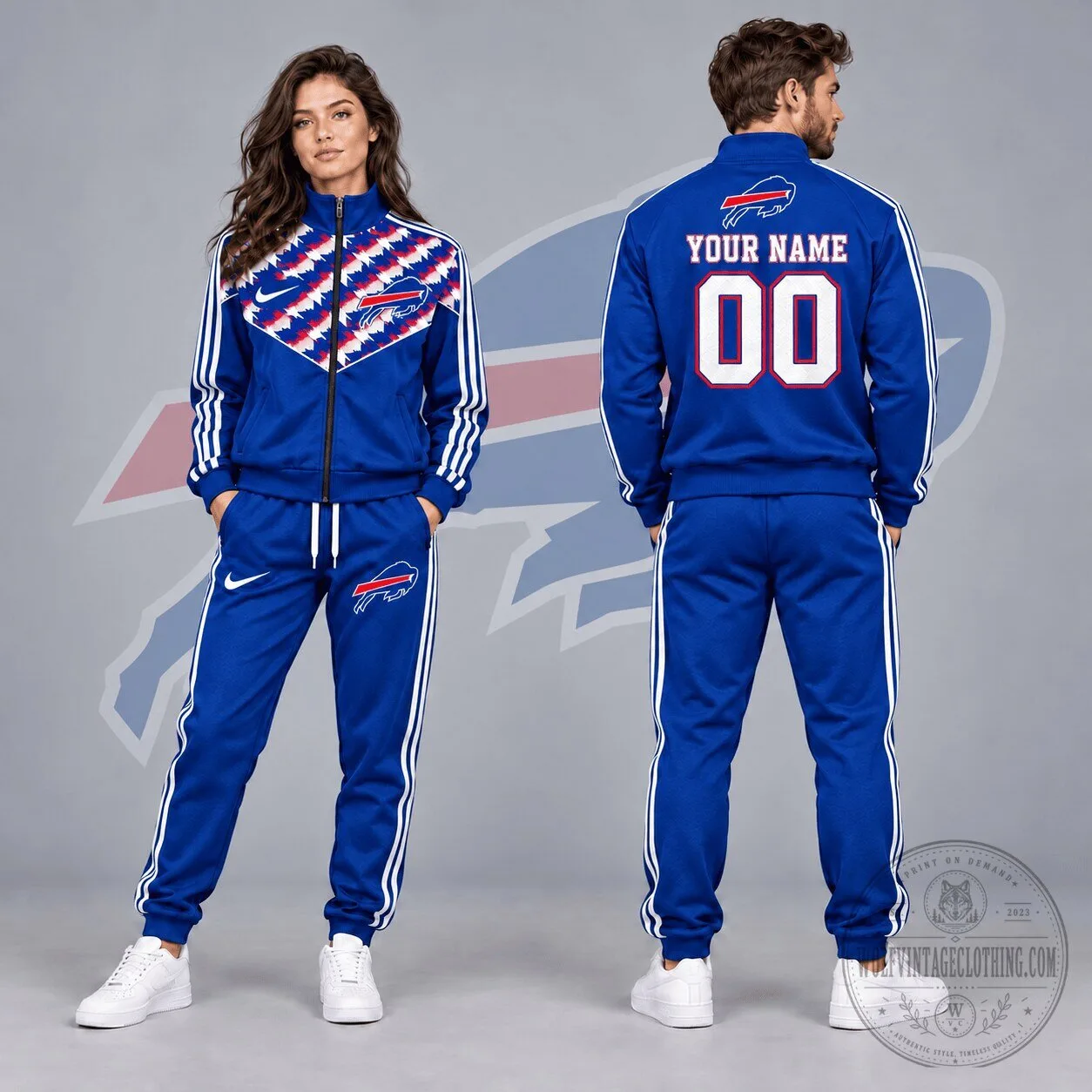 Buffalo Bills Custom Name Number Tribal Chevron Full Zip Hoodie