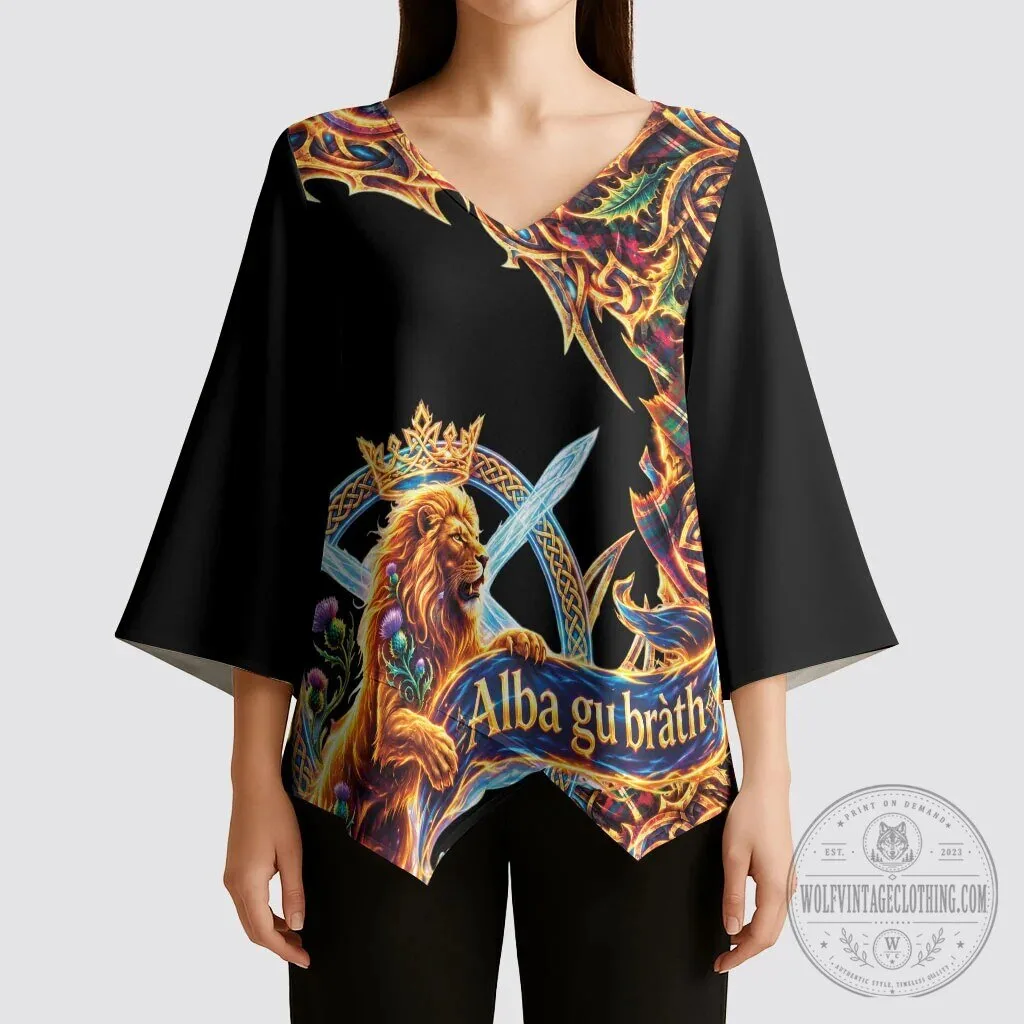 Scotland Forever Royal Lion Celtic Tartan Gothic Vibe Kimono Sleeve Blouse 12 Scotland Forever Royal Lion Celtic Tartan Gothic Vibe Kimono Sleeve Blouse